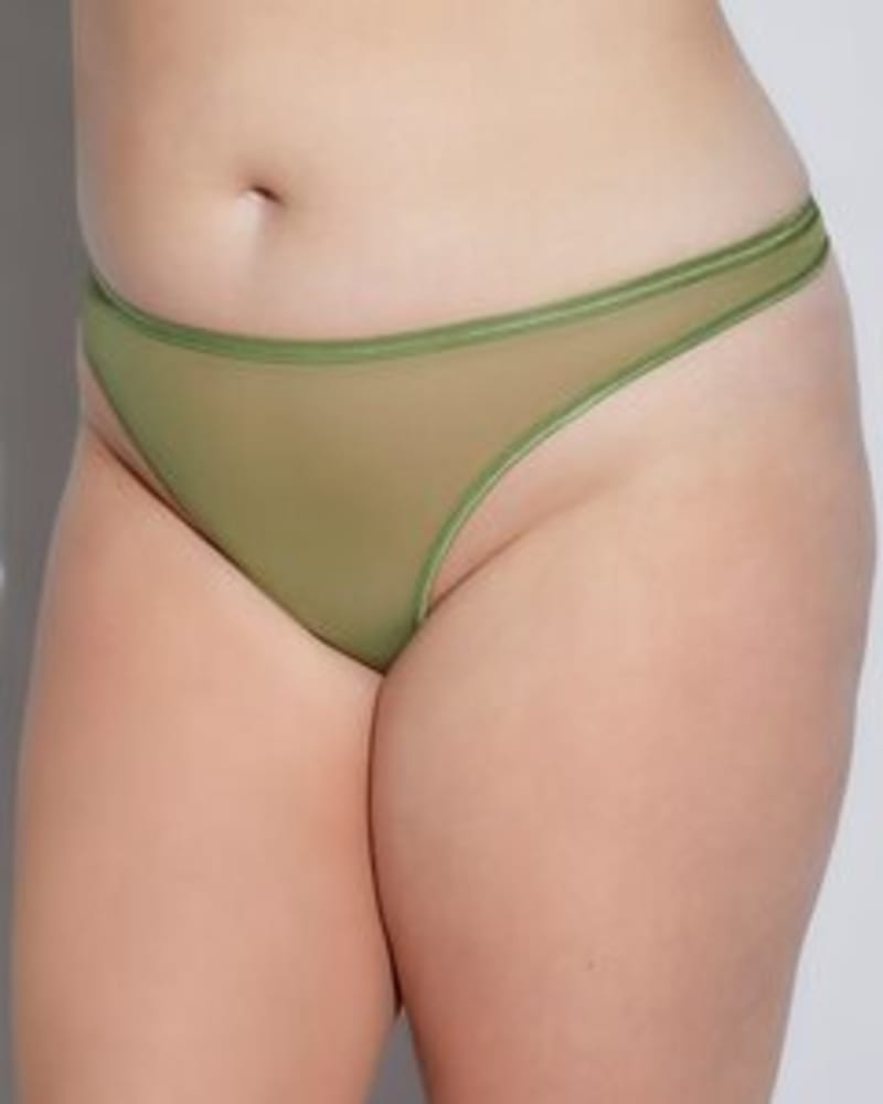 Front of a model wearing a size 1X Classic Mesh Thong in Aloe by Cosabella. | dia_product_style_image_id:253551